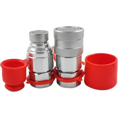 Convient aux raccords hydrauliques à connexion rapide plats NPT 3/4 pouce/kits d'accessoires, pour chargeuses compactes, avec capuchons anti-poussière. (1/3)