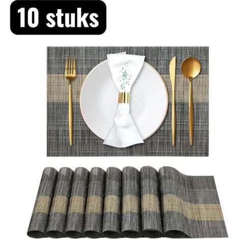10 pièces dessous de plat PVC ensemble dessous de plat à rayures tissées conception minimaliste dessous de plat rectangulaires pour usage quotidien couleur noire (1/5)