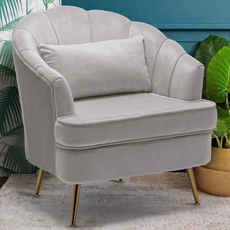 Poltrona Sedia Relax in Tessuto e Metallo Imbottita Design Moderno Grigio Oro (1/5)