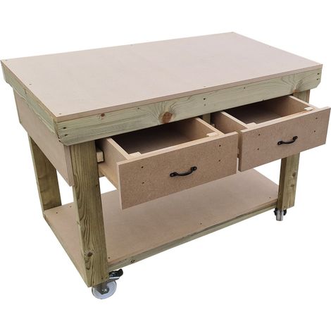 Wooden MDF Top Workbench With Drawers (V1), 5ft (150cm) With wheels