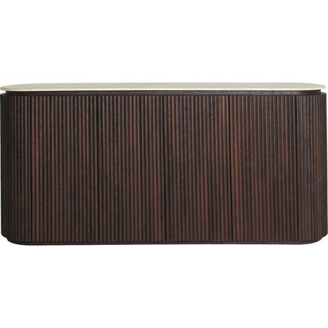 Buffet contemporain en bois rainuré - brun et beige (1/5)