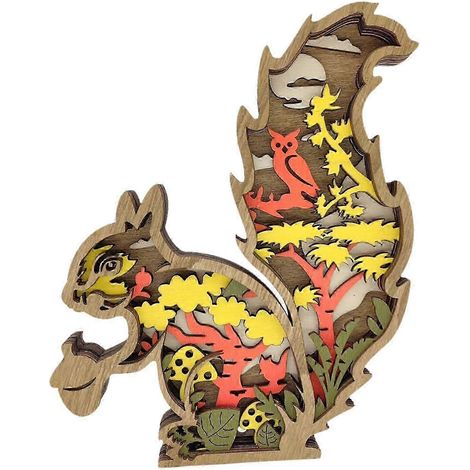 Sculpture en bois 3D représentant un écureuil, ornement animalier pour salon, cadeau de table (1/5)