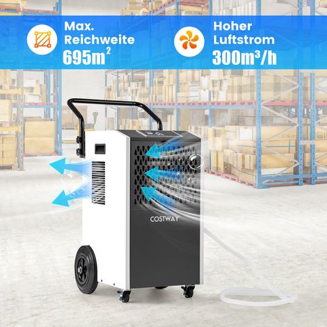 Déshumidificateur industriel avec tuyau d'évacuation et minuterie avec roues pour cave, déshumidificateur commercial - blanc (1/5)