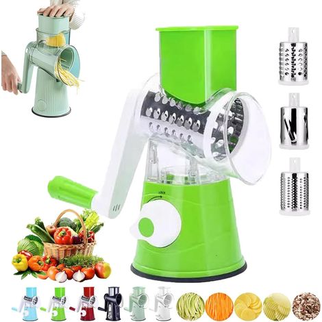 Rotationszerkleinerer, multifunktionaler Gemüseschneider mit Handkurbel, Küchen-Obst- und Gemüsezerkleinerer und -schneider mit 3 austauschbaren Klingen, bester Küchenhelfer (grün)