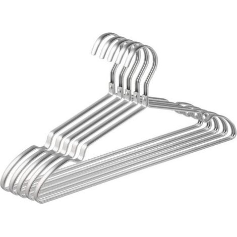 Amber Home Set mit 10 Aluminium-Eisen-Kleiderbügeln 42cm, Mattsilberner Metall-Kleiderbügel für Kleidung, Anzüge, T-Shirts, Hemden, Jacken, Kleider, Rutschfeste Kerben, Elegant und Hochwertig, Langleb (1/5)