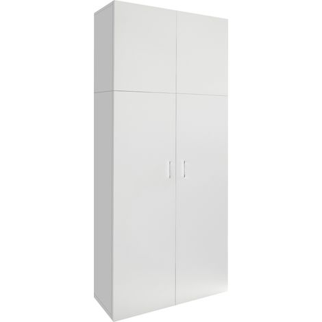 ML-Design Armoire Multi-Usages, Blanc, 80x182,4x37 cm, en MDF Mélaminée, 2 Portes et 5 Compartiments, Meuble Haute de Rangement à Dossiers Penderie, Design Moderne, Matériel de Montage Inclus (1/4)