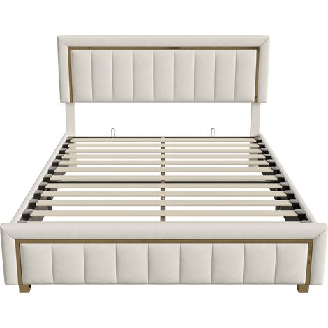 Lit 140x190 cm - lit rembourré en velours, - lit double 140x190 cm design contemporain - lit coffre - beige (1/5)