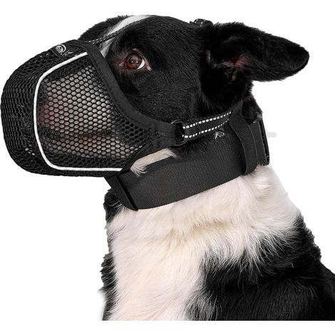 Dog Muzzle Breathable Soft Mesh Muzzle for Small Medium Large Dogs Adjustable Non-Slip with Triple Strap and Reflective Thread, Black (1/5)