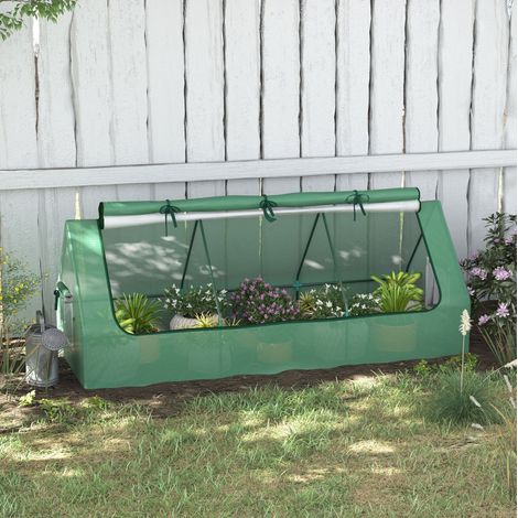 Mini invernadero de lona PE 240 x 90 x 90 cm con ventana de malla, UV, verde HAVRYA (1/5)