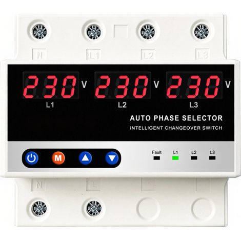 Dispositif de protection de tension triphasé multifonctionnel à microcontrôleur avec affichage numérique, voltmètre réglable et fonction de commutation de phase automatique. (1/5)