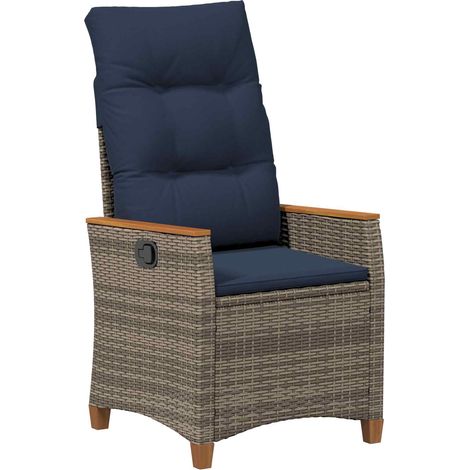 Reclining Garden Chair Grey and Navy Blue 64 x 57.5 x 112 cm vidaXL