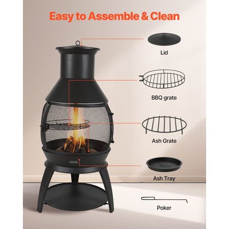 Cheminée Extérieur, 559 mm, Poêle à Bois Sphérique en Fer Robuste pour Barbecue et Réchauffer, avec Grille, Couvercle de Cheminée A… (1/5)