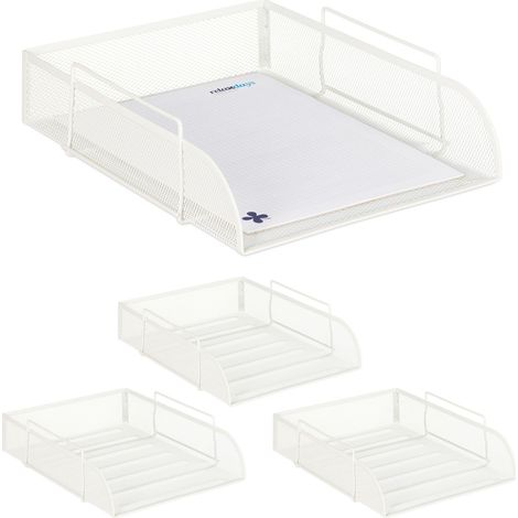 4x Vaschetta Portadocumenti, per Formato A4, Design a Griglia, Portalettere per Ufficio, Metallo, 25x34 cm,Bianco (1/5)