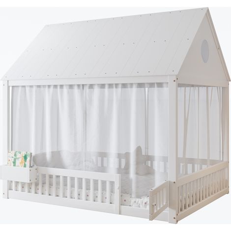 CHICFURN Cama infantil casita 140x200 cm pino, MDF y contrachapado blanco sin colchón (1/5)