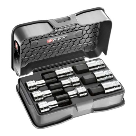 Facom – Coffret cliquet et douilles 1/2" – 9 pièces – Douilles 6 pans creux SW 5 à 19 mm – Pour visserie professionnelle