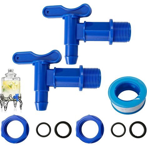2PCS Robinet Plastique Bleu pour Cuve de Pluie - Robinet de Tonneau avec Ruban d’Étanchéité PTFE, Adaptateur 3/4", Robinets de Rechange Multifonctionnels pour Jardinage, Réservoirs, Seaux (2, Bleu) (1/5)
