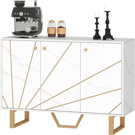 Sideboard Storage Cabinet, Modern Storage Cupboard with Adjustable Shelves Metal Legs for Living Room, Kitchen, Dining Room, Entryway, White Marble Tone (1/5)