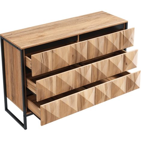 Credenza moderna con 6 cassetti 120 x 40 x 80 cm nero e legno con gambe in metallo (1/5)