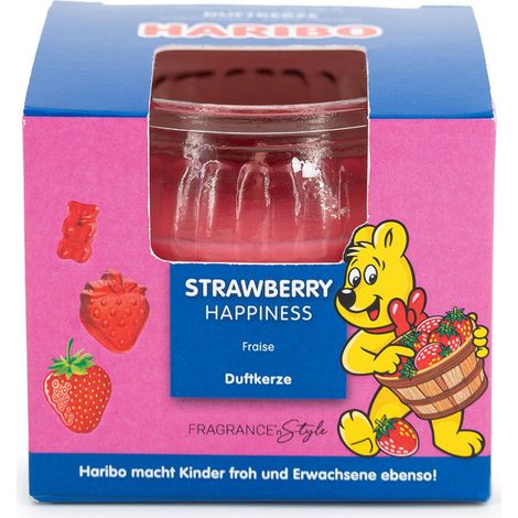 Haribo™ Duftkerze 85g, HxD: 6,5 x 8 cm, Kerze im Glas, Paraffinwachs, Geschenkidee, im Geschenkkarton, rot