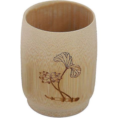 Tasse ronde en bambou naturel avec charbon de bambou - Mug écologique pour vin et thé, fond en forme de lotus (1/4)