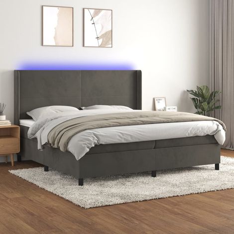 Lit Adulte - Sommier tapissier matelas et LED - Ensemble de lit tapissier - Chambre Intérieur Gris foncé 200x200 cm Velours XRKJY3916346 (1/5)