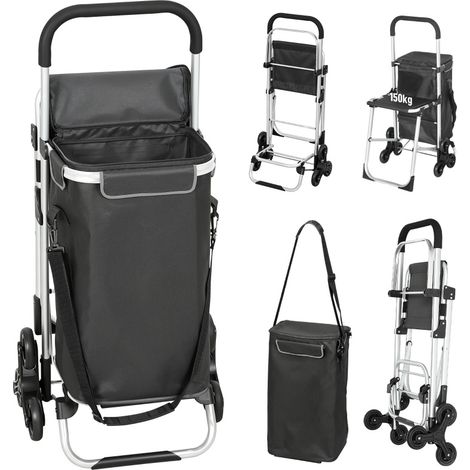 Carrello della spesa compatto da 40 L con 3 ruote, struttura in alluminio e sedile, grigio scuro (1/5)