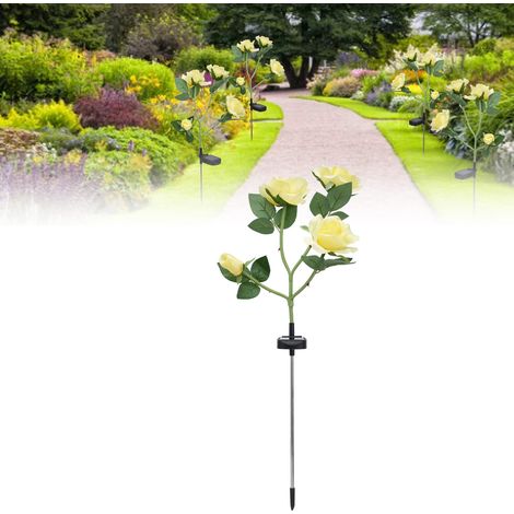 Vierköpfige, rosenförmige Solarlampe, IP65 wasserdicht, dekorative LED-Blumenlampe für Garten und Hof (gelbes LED-Licht) (1/5)