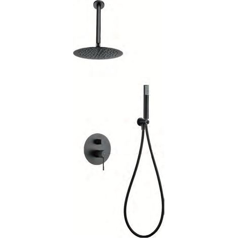 Colonna Doccia Incassata con Monocomando  Modello TOP  Soffione di dimensioni standard  Colore nero con finitura in nero opaco [ IMEX® ] (1/2)