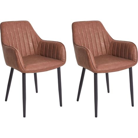 Set di 2 sedie da pranzo in ecopelle marrone con gambe in metallo Wellston
