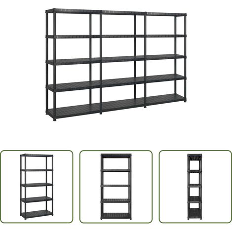 vidaXL Étagère de plantes - Étagère de rangement 5 niveaux Noir 274,5x45,7x185 cm Plastique (1/5)