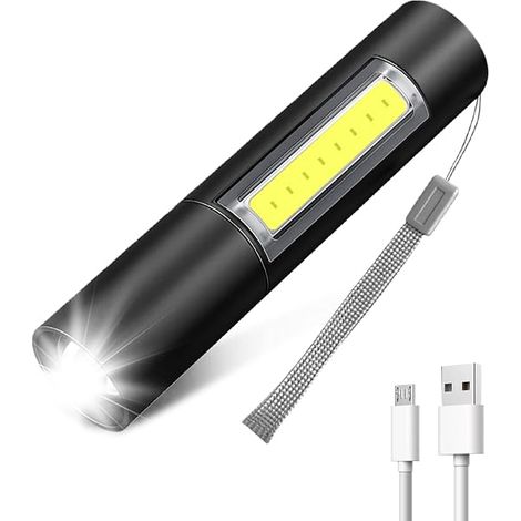 Confezione da 2 mini torce a LED ricaricabili, con messa a fuoco regolabile, 3 modalità di illuminazione, 300 lumen, impermeabili, ideali per campeggio, escursionismo, ispezioni di emergenza e riparaz (1/5)