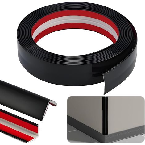 Plinthe murale autocollante, 1 cm x 1 cm x 8 m, en PVC souple, flexible, protection des bords, autocollante, plinthe d'angle flexible pour portes, fenêtres, murs (1/5)