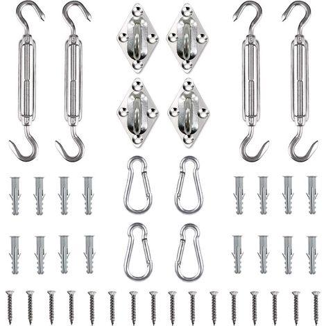 Soleil Voile d'ombrage kit matériel, rectangulaire/carré Voile d'ombrage d'installation pour pelouse de terrasse Jardin, Heavy Duty antirouille (44 pcs) (1/5)