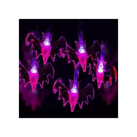 Guirlande lumineuse d'Halloween, 6 m (19,6 pi), 40 chauves-souris violettes, fonctionne sur piles (non incluses). (1/4)