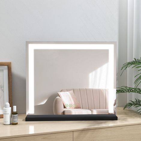 Heilmetz Hollywood Dressing Table Mirror with Light Tabletop Vanity Mirror with Touch, 3 Color Lighting and Dimmable, Tabletop Cosmetic Mirror, Black, 600×520×34mm (1/5)