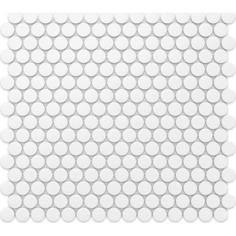 Mosaïque en céramique sur maille pour salle de bain ou cuisine 31.7cm x 29.3cm - Matt White Dot (1/5)