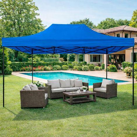 Gazebo Professionale 3x4.5 M Richiudibile Automatico In Acciaio Con Telo Oxford 1200D PVC Impermeabile e Anti UV Struttura a Fisarmonica con Sacche Zavorra e Borsa Trasporto Sagre Feste - Colore: Blu (1/5)