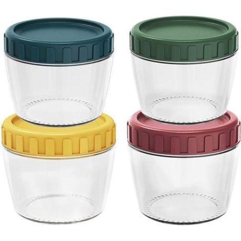KLVGTIFS PU - Bocal en verre avec couvercle à vis étanche pour flocons d'avoine à conserver la veille, bocaux pour salade d'avoine, pour céréales, lait, fruits, condiments et vinaigrettes, 4 couleurs  (1/3)