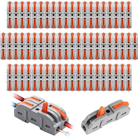 50Pcs Electrical Connector 1-Wire 2-Input Lever Electrical Connection Terminal Domino Electric for 28-12 AWG Inline Circuit PA/PC Fireproof Quick Connectors for Cables (1/5)
