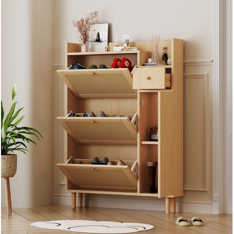 Mueble zapatero compacto con cajones y patas naturales OKMYHOME (1/5)