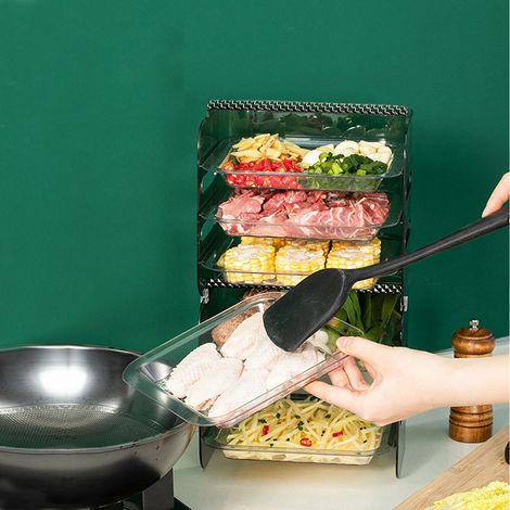 Plateau alimentaire multicouche multifonctionnel, robuste et durable, à 6 niveaux, vert, idéal pour la préparation des fruits et légumes. (1/5)