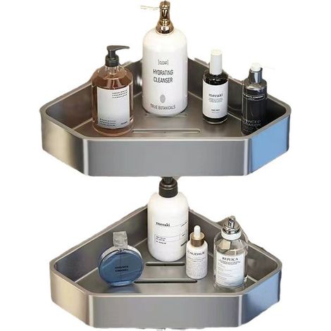 Étagère multifonctionnelle pour salle de bain, étagère triangulaire sans perçage, support mural d'angle pour douche, porte-serviettes (1/2)