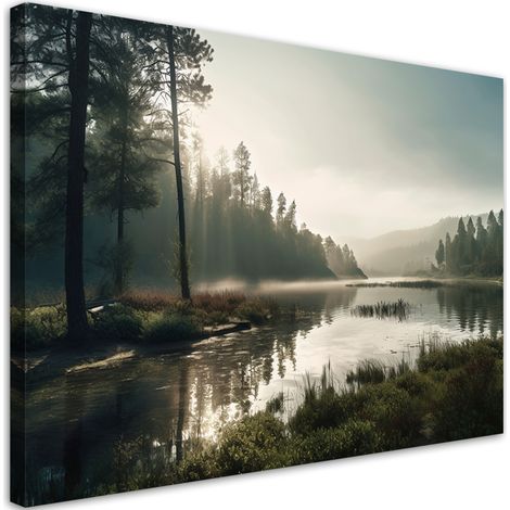 Tableau sur toile Brume matinale au bord du lac 90x60 (1/5)