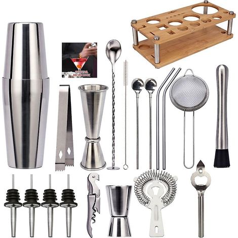 20-teiliges Bar-Cocktail-Set, Shaker-Set, Edelstahl-Mixer mit Halterung