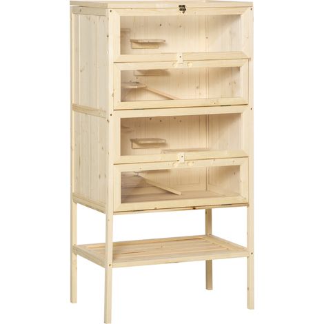 Cage multi-niveaux en pin pour hamster, souris et petits rongeurs, 5 étages avec 10 plateformes, dimensions 60 x 40 x 120 cm (1/5)