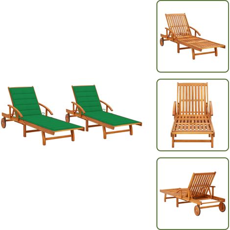 Sonnenliegen 2 Stk. mit Auflagen Massivholz Akazie - Holz-Sonnenliegen - Gartenmöbel - Akaziengartenmöbel - Outdoor Möbel - Lounge Chair (1/5)