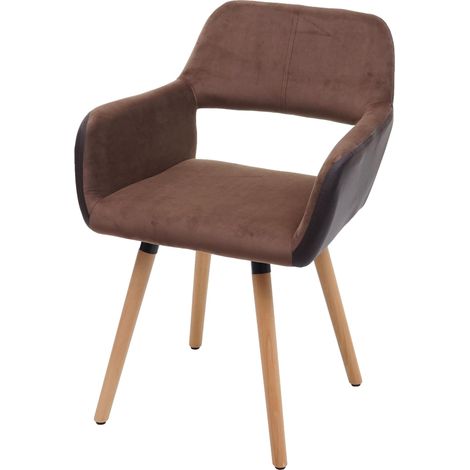 [NUNCA USADO] Silla de comedor HHG-428 II, silla silla de cocina, diseño retro años 50, imitación cuero/tela, marrón claro, patas claras