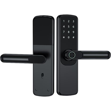 Serrure de porte intelligente noire (APP+Mot de passe+Carte+Clé) Compatible Tuya (1/5)