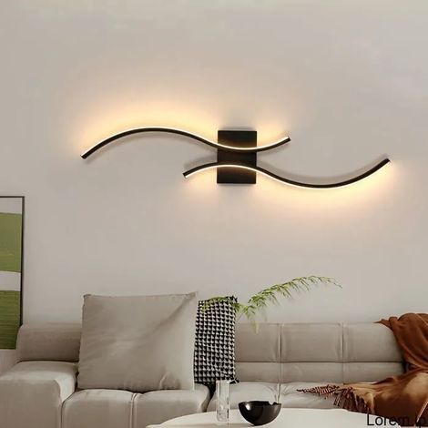 Applique Murale LED Intérieure 60 cm, Moderne Lampe Murale LED Incurvée Noir avec 2 Tubes Lumineux Lumière Blanc Chaud 3000K YYV (1/4)