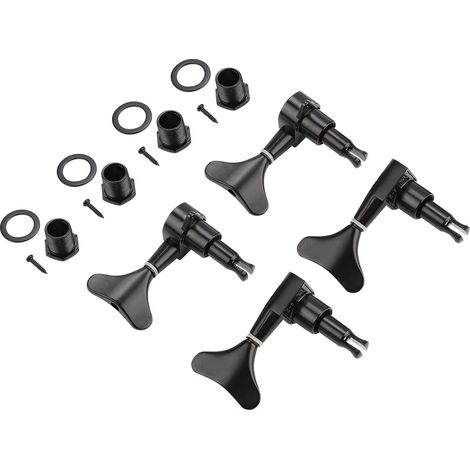 2L2R Clés de mécanique pour basse en forme de queue de poisson, boutons étanches, tête noire, accordeurs de guitare basse, 2L2R (1/5)